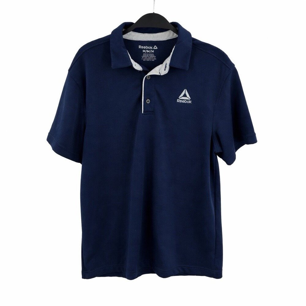 Reebok Mens Polo Shirt Navy Athletic Golf Performance Short Sleeve M